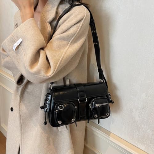 PALAY® Shoulder Bag for Women Black PU Hobo Fashion Dainty Casual Hand Chic Punk Multipocket Zip-up Evening Bag 27x7x16cm 2PCS PALAY® Shoulder Bag for Women Black PU Hobo Fashion Dainty Casual Hand Chic Punk Multipocket Zip-up Evening Bag 27x7x16cm 2PCS